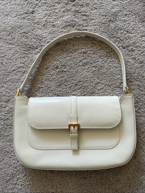 BY FAR Handbags - By Far Classic Cream Shoulder Bag with Gold Buckle